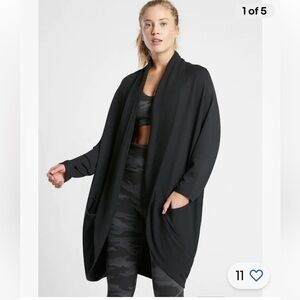 Athleta-XXS/XS-black-ETHEREAL cocoon wrap, two front pocket cardigan